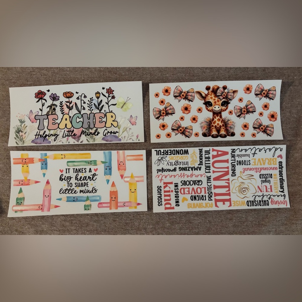 Colorful Teacher and Auntie Uv DTF wraps